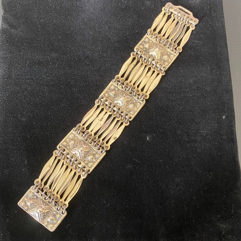 1930's Taxco Mexico =925= Celestial Pyramid Design, Heavy Silver Bracelet